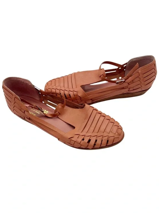 Twenty-20 Women’s 9 Woven Leather Huarache Flats Sandals Cognac Made in Brazil - Picture 2 of 6